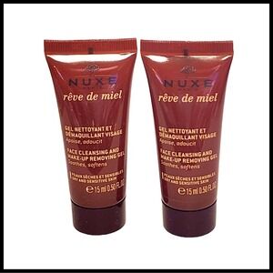 2 x Nuxe Reve de Miel Gel Face Cleansing Makeup Removing Gel 0.5 fl.oz. each